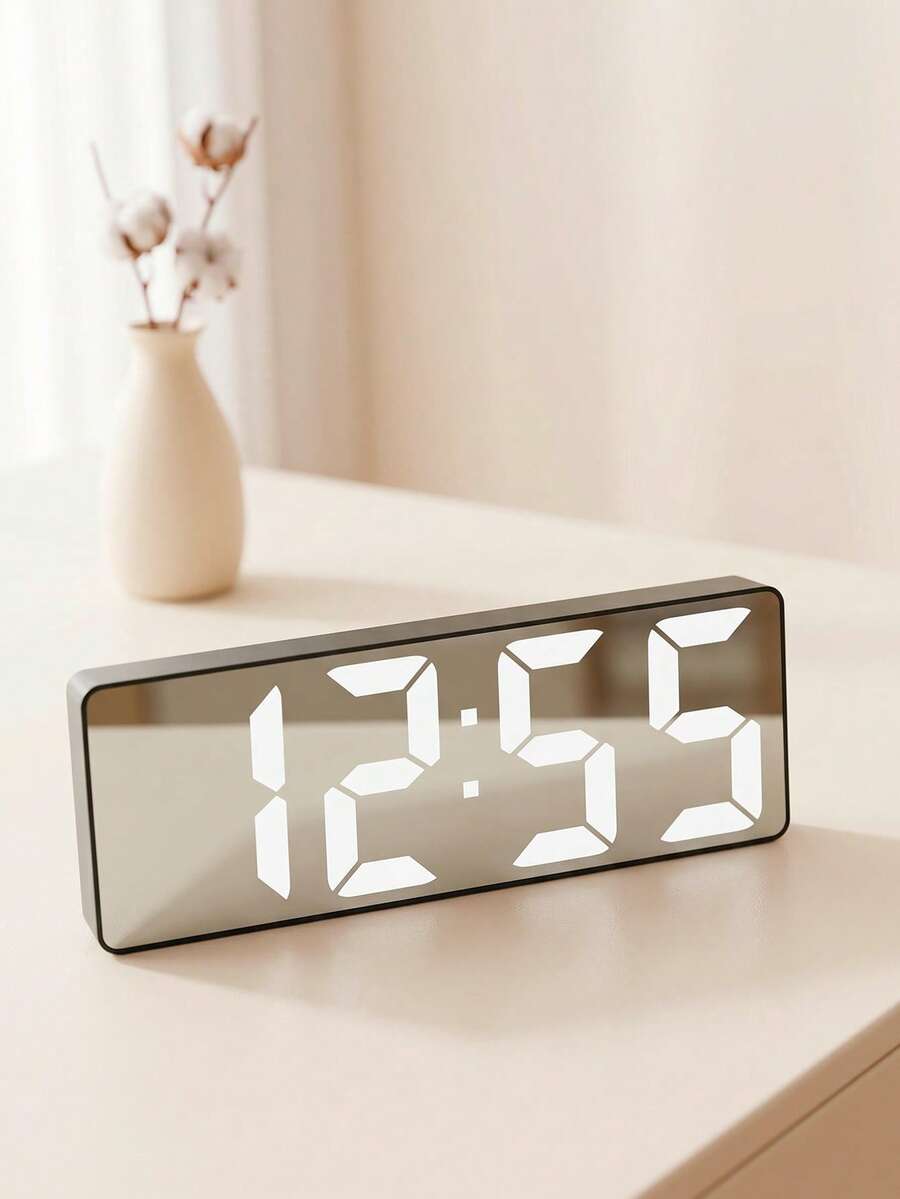 Teckwe LED Digital Alarm Clock, Adjustable Volume, And Night Light Function, Suitable For Both Children And Adults. With A Modern Style Desktop Design And Automatic Dimming Function, It Boasts Large Digital Display, Making It Ideal For Bedrooms And Living Rooms. This Product Does Not Include Dry Batteries And Requires Separate Purchase - Black box white text - View 1