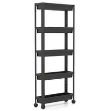 GOFLAME Space-Saving 5-Tier Utility Organizer Slim Rolling Storage Cart Plastic Storage Trolley For Bathroom Kitchen - Black - View 10
