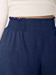Solflare 2025 New Autumn/Winter Casual Trousers, Suitable For Going Out, Casual Daily Wear, Parties, Going To Work, Going Back To School, Dates, At Home, Birthday Parties And Multiple Occasions. Relaxed Fit, Elastic Waistband, Wide Leg Trousers, Beige, Plus Size - 海軍藍 - 查看 5