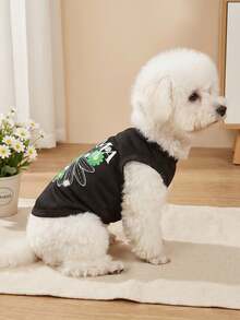 1pc Summer Floral Daisy Pattern "Mama" Letter Pet Vest, Physical Flea Repellent, Reduce Shedding, Heat Insulation & Breathable, Suitable For Small & Large Dogs, Indoor & Outdoor - Black - View 6