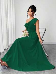 Vestido de mujer de talla grande con volantes, tirantes de espagueti y unicolor, adecuado para volver al colegio, graduación, San Valentín, festival de música, Día de la Madre, Halloween, Acción de Gracias, Pascua, Baile de graduación, cita, tempo - Verde Oscuro - Ver 3