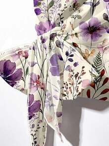 2 piezas Conjunto de camisa y pantalones casuales bohemios con estampado floral para mujer - Elegante conjunto romántico retro para primavera/verano, perfecto para vacaciones, boda en una isla tropical, fiesta de damas de honor, invitado de bod - Multicolor - Ver 5
