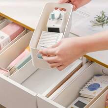 3pcs Stackable Plastic Drawer Storage Boxes, Open Organizer Bins For Kitchen, Bathroom, Cosmetics And Office, Long Compartment Trays For Closet And Desk, Space-Saving Home Storage Tools,Bedroom Room Decor,Back To School - White - View 4