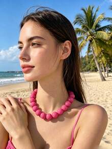 1 chiếc vòng cổ ngọc trai phong cách Bohemian tối giản với hạt cườm lớn, thích hợp cho các bữa tiệc, có các màu hồng, đỏ hồng, xám, xanh dương, xanh lá cây, vàng, tím, đen. - vòng cổ - Xem 18