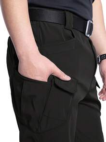 4PCS Men's Tactical Cargo Pants, Multi-Pocket Slightly Stretchy Outdoor Hiking & Work Pants,Casual Trousers. - Đen + Xám + Xanh lá cây + Màu kaki - Xem 7