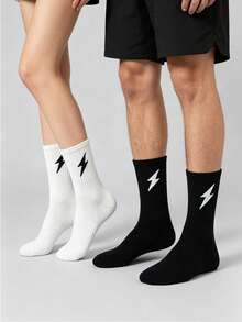 Lightning Pattern Crew Socks For Men And Women, 5 Pairs Unisex Casual Athletic Socks With Ribbed Cuff, Comfortable Fit For Daily Wear, Gym, Running, Walking - Multicolor - View 7