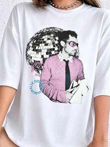 Kiss All The Time Shirt, HS4 New Album Graphic Tee, Harry Fan Tour Style T-Shirt. Women's Fashionable Casual T-Shirt With Creative Print, Short Sleeve, Round Neck, For Spring And Summer - Festive Celebration Shirt, Party Wear Top - 白色 1 - 查看 1