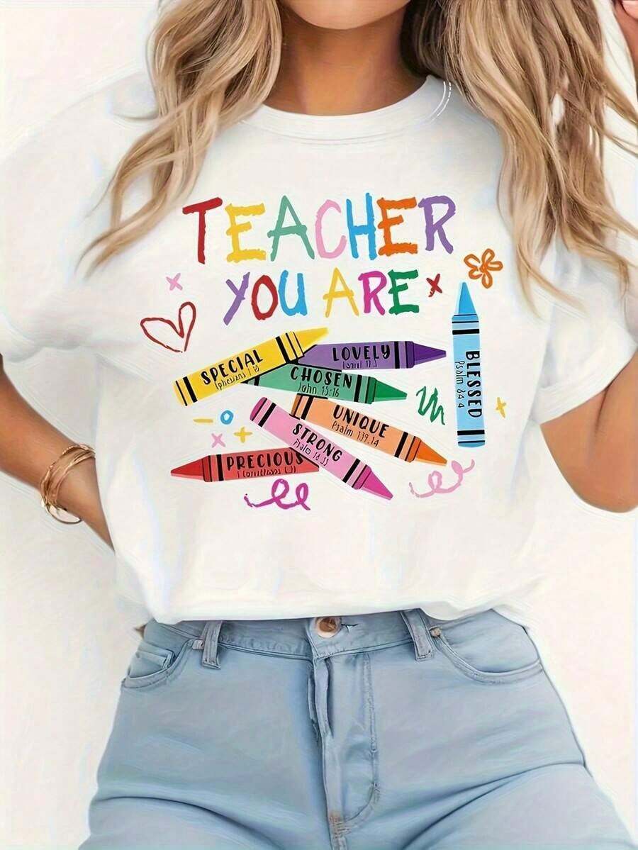 2026Camiseta gráfica de agradecimiento para profesores para hombres - Eres un profesor con diseños de crayones coloridos, cuello redondo casual, manga corta, ideal para primavera y verano, perfecta para educadores, camiseta de profesor.cool100% Cotton - Negro - Ver 1