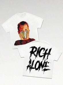Women's Double-Sided Casual T-Shirt, Rich Print, Short Sleeve, Round Neck, American Streetwear Style, 2026, 100% Cotton, Durable - 白色 - 查看 1