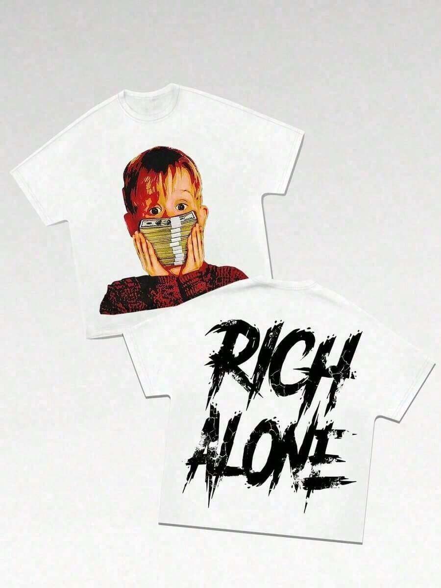 Women's Double-Sided Casual T-Shirt, Rich Print, Short Sleeve, Round Neck, American Streetwear Style, 2026, 100% Cotton, Durable - 白色 - 查看 1