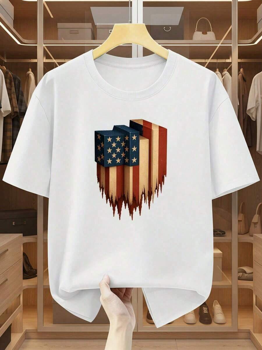 New 2026 Model, Custom Printed Short Sleeve T-Shirt 100% Cotton 180g, Versatile Loose Fit Unisex Top, Basic Casual Round Neck Printed T-Shirt, Unique Design Print, Best Quality For The Holidays. - 白色 - 查看 1