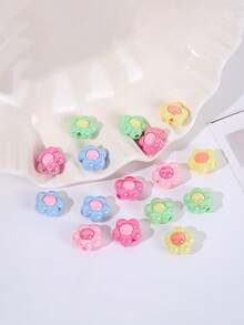 20pcs Random Style Acrylic UV Plated Dual-Color Five-Petal Plum Blossom Beads, DIY Phone Strap, Keychain, Bracelet Accessories - Multicolor - View 8