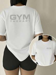 Women's Plus Size Casual T-Shirt, GYM THERAPY, With Double-Sided Physical Therapy Print, Stylish And Elegant For Summer, Comfortable Short-Sleeve Crew Neck T-Shirt, Versatile, 100% Cotton, Durable - 白色 - 查看 7