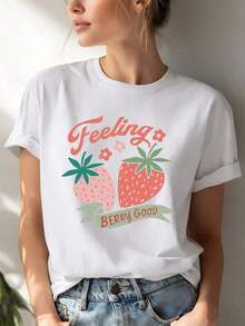 Mujeres Redondo Cuello Ajustado Camiseta Es A A la moda, Informal Versátil, Y Simple Camiseta Con Creativo Artístico Patrones, Adecuado Para Todos Estaciones del año, Máquina Lavable Y Es A Nuevo Primavera/Verano Camiseta 2026-Adecuado Para Diario Desgaste, Vacaciones Fiesta-Vintage Calle Estilo Unisexo Suelto Algodón Corto Manga Tripulación Cuello Camiseta 100% algodón puro - Blanco - Ver 6