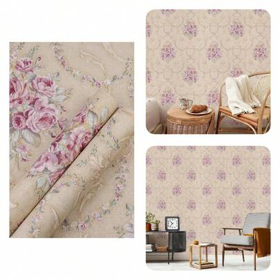 1 Cuộn Giấy Dán Tường Tự Dính Họa Tiết Hoa Cổ Điển, Chống Thấm Nước, Có Thể Tháo Rời, Dùng Cho Phòng Khách, Bếp, Phòng Ngủ, Ký Túc, Làm Mới Nội Thất, Kích Thước 17.7inX39.3in/118.1in/196.8in