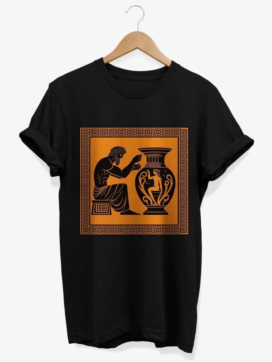 Camiseta griega Mito de P1ANDORA, Camiseta gráfica de mitología femenina divina, Regalos helénicos para mujeres. Camiseta unisex de algodón puro de 220 g, peso ideal para todas las estaciones, adecuada tanto para hombres como para mujeres. Tejido duradero de alta calidad, suave al tacto y de larga duración. Prenda transpirable, adecuada para el uso de otoño y vacaciones de las mujeres. - Negro - Ver 1