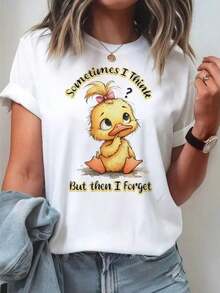 Camiseta Con Estampado De Pato De Dibujos Animados Para Mujer, Top De Manga Corta Con Cuello Redondo Sometimes I Overthink But Forget Later. Blusas Para Mujer Camisa - Blanco - Ver 7