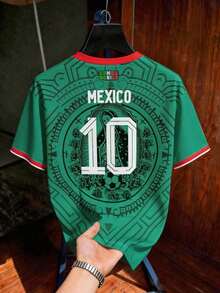 [Free Shipping]Bloke Core Sporty Style Retro Totem Football Jersey Mexico Mexican Mayan Floral Print Short Sleeve # 9 Player Version Jersey Contrast Color Round Neck Football Jersey Loose Football Training T-Shirt Men's Graphic T-Shirt Women's Graphic T-Shirt Men's Fashionable Sports Top Football/Soccer Gear Mexico Jersey Mexico Shirt World Cup Jersey Mens Jersey - 風格 - 查看 2