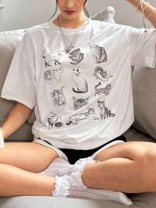 Y2K Style,  Style, The Newest Of 2026, Cute Style, Casual Style. Women's Casual Short-Sleeve Animal Print T-Shirt, Graphic Tees For Summer 180g (S-XXXL) - 白色的 - 查看 3