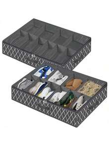 1pc 12-Grid Foldable Fabric Shoe Box With Transparent Cover And Dual Handles - Non-Woven Material Under Bed Shoe Storage Box, Stackable To Save Space, Suitable For Sneakers, High Heels, Socks, Closet, Dorm And Bedroom - Dark Grey - View 4