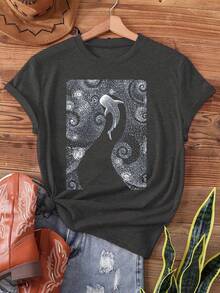 Vanstar Camiseta Hueca de Tiburón, Diving con Tiburones Ballena, Camiseta de Manga Corta con Cuello Redondo Casual para Verano y Primavera, Ropa de Mujer - Gris Oscuro - Ver 7
