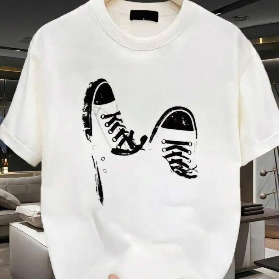 Camiseta de verano nueva simple impresa de manga corta, cuello redondo, tela de algodón transpirable, ropa de mujer, camiseta suave y gruesa, ropa de calle, camiseta básica ajustada minimalista, camiseta gráfica, camisa de corte cuadrado, camisa holgada, ropa nueva de verano para hombres - Blanco - Ver 1