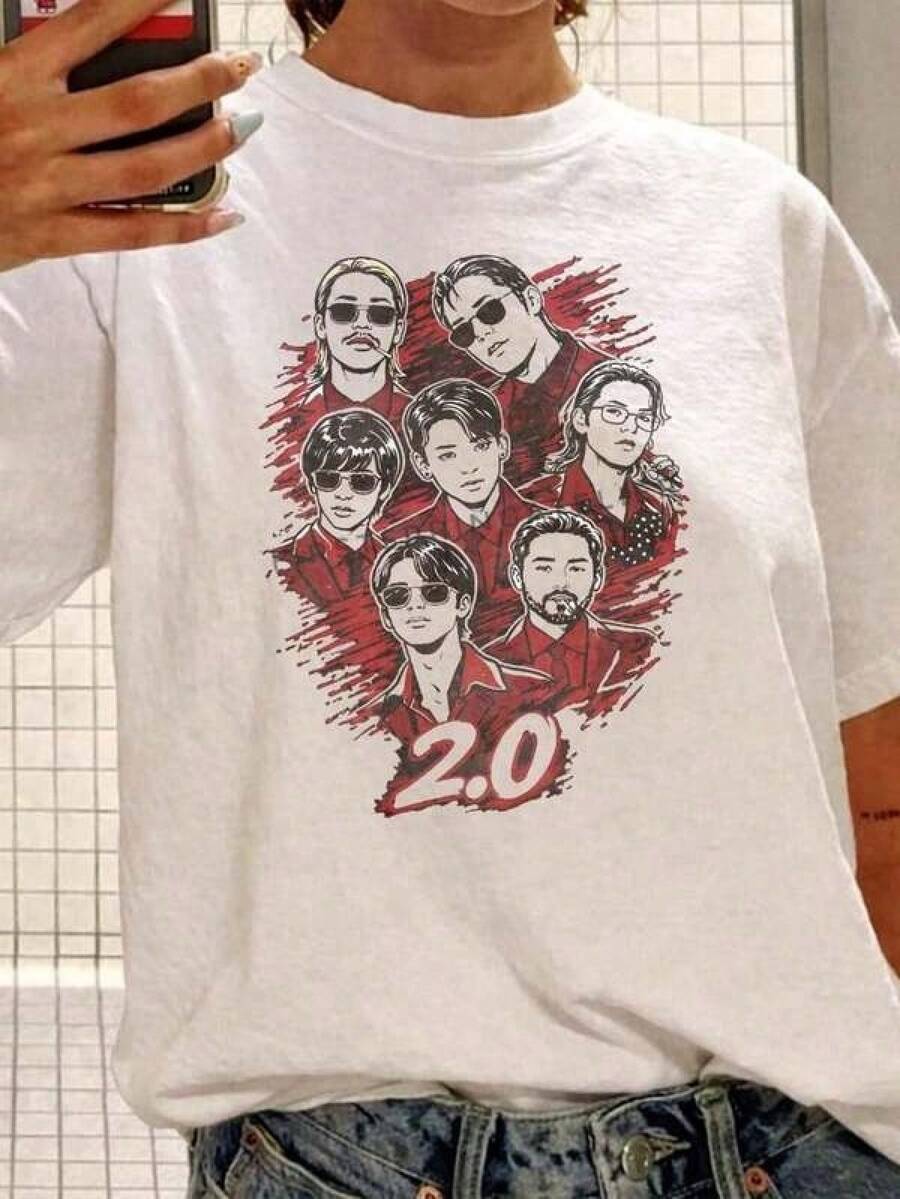 World Tour - 20, Camiseta de Manga Corta con Cuello Redondo para Mujer, Corte Casual y Elegante, Ropa de Playa Casual de Verano para Uso Diario, Top con Tela Ligeramente Elástica, Ropa Hombre, Cosas Para Hombre, Ropa De Mujer, Blusas Casuales Bonitas - Blanco - Ver 1