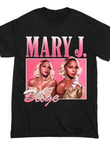 Camiseta de cuello redondo divertida para hombre y mujer, talla grande, camiseta de moda para mujer, camiseta gráfica de Mary J Blige - Unisex, negra, de manga corta, con estampado de la portada del álbum icónico y los títulos de las canciones, todas las tallas S-234XL, camiseta casual de cuello redondo para hombre y mujer, ropa para fanáticos de la música, camiseta de cultura pop estética Harajuku, talla grande. - Negro - Ver 1