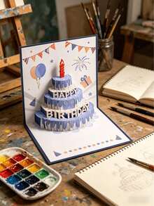 1pc Handmade 3D Pop-Up Birthday Card, Featuring Vivid Cake And Balloon Design With "Happy Birthday" Text, Ideal For Gifting To Friends And Family, Perfect For Birthday Party Supplies, Celebration Events And Christmas. - Mixed - View 9