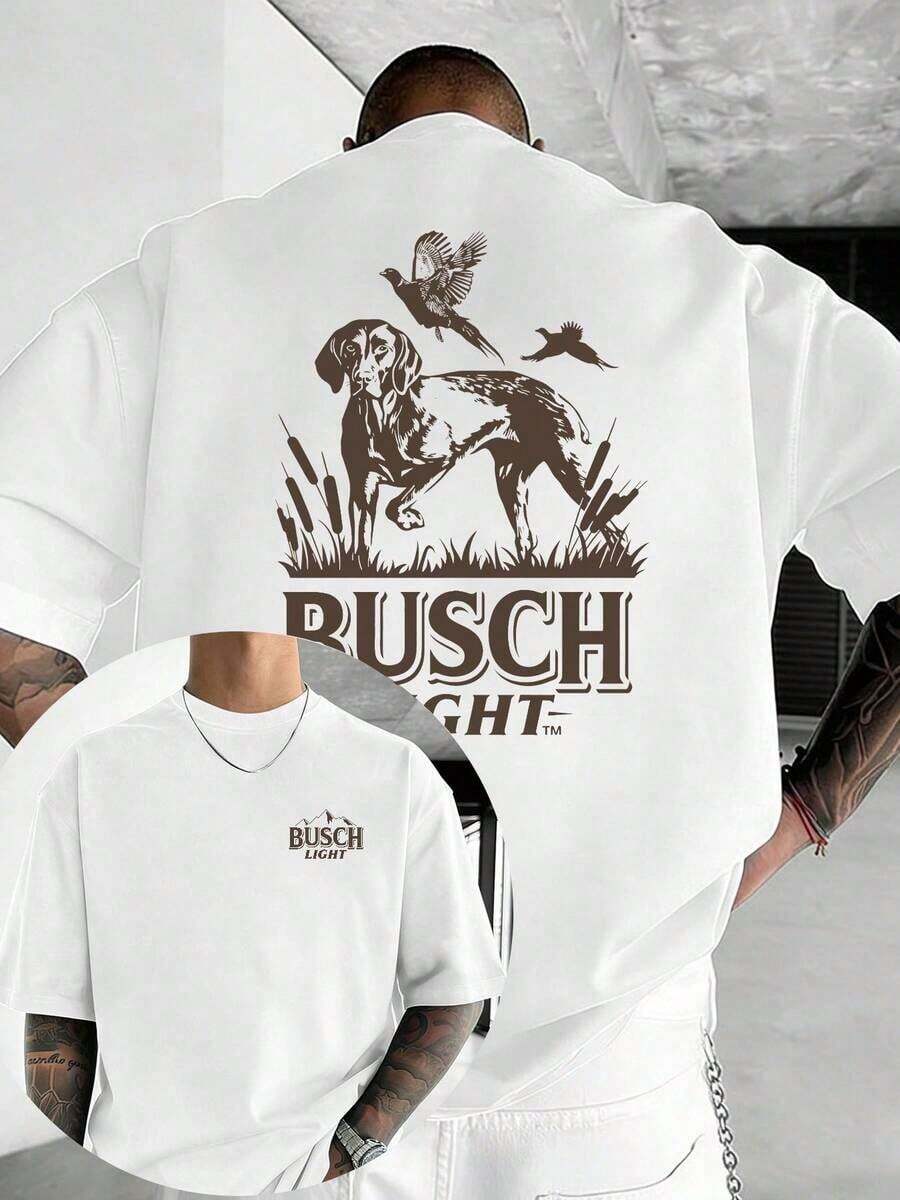 Camiseta de Caza GiftSouthern USA, "BUSCH LIGHT", Camiseta de Verano para Hombre, para Entusiastas de las Actividades al Aire Libre, Camiseta con Estampado de Doble Cara con Motivo de Perro y Pájaro, Camiseta de Manga Corta 100% Algodón de Primera Calidad, Cuello Redondo, Suave y Transpirable, Camiseta Casual de Corte Holgado, Elegante y Versátil para Hombres y Mujeres, Perfecta para el Uso Diario, Ropa para Actividades al Aire Libre, Regalo Ideal para Novio, Regalo para Hombre, Ropa para Hombre. - Blanco - Ver 1