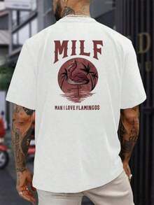 Gift: 1 Piece Men's Plus Size Flamingo Graphic T-Shirt, Double-Sided Printed Pure Cotton Tee, Casual Fashion, Crew Neck (1 Piece). JPG Vintage Halloween T-Shirts, Graphic Tees For Men, Men's Shirts, Funny Printed Tees Shipped In USA, 180g, 100% Soft Cotton - 黑色 - 查看 6
