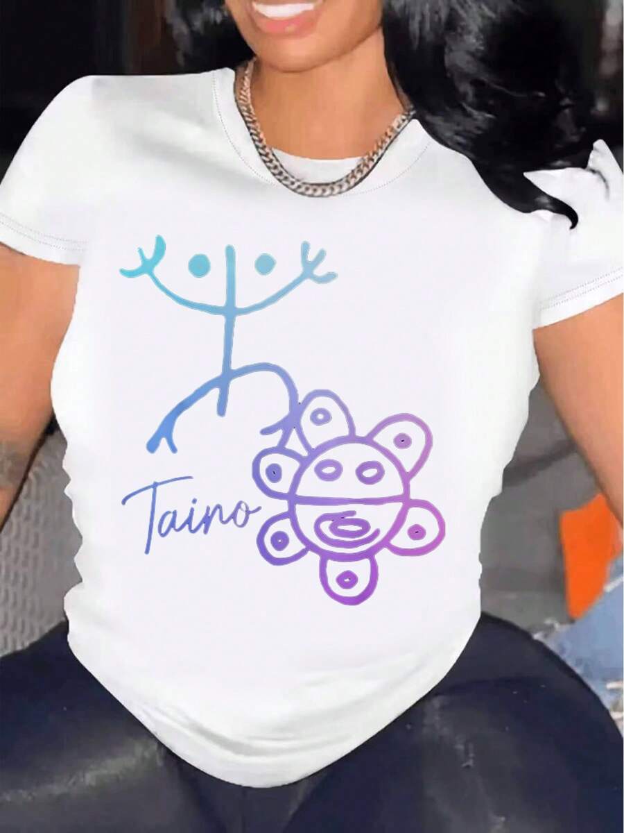 Camiseta Vintage de Algodón para Mujer con Diseño Gráfico del Orgullo Puertorriqueño Taino Sun Coqui - Talla S-M, Tejido Grueso, Estilo Retro Cultural con Diseño Vibrante del Sol Taino y la Rana Coqui, Unisex, Cuello Redondo, Manga Corta, Ropa Casual - Blanco - Ver 1