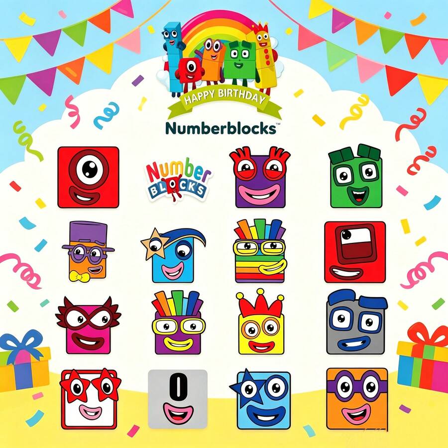 17 piezas Decoraciones de fiesta con tema de bloques de construcción de números, set de decoraciones para pastel con bloques de construcción de números - Multicolor - Ver 1