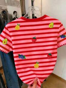 Camiseta de mujer con estampado de rayas y frutas / Casual diario / Verano - Amarillo - Ver 3