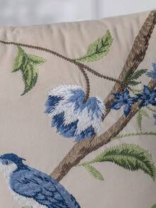 1件現代極簡米色花卉與鳥類刺繡枕套，春夏花卉刺繡裝飾枕套，適合室內裝飾，四季通用，不含枕芯 - 米色 - 查看 7
