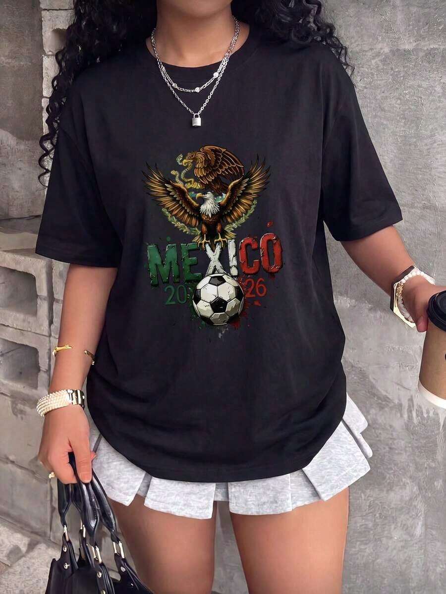 Camiseta de fútbol femenino méxico 2026 con logo águila - sportilestyle loose - Negro - Ver 1