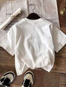 Women's Short Sleeve T-Shirt, Made Of 100% Cotton; Features A Letter Print Design; Loose Fit Casual Top; Soft And Comfortable Loungewear; Suitable For Working From Home Or In The Office; Breathable Casual T-Shirt For All Seasons. - 白色 - 查看 2