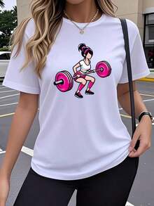 Curvy Clothing On  And Women's One-Piece Short Sleeve T-Shirt, Sporty Design With Popular, Creative And Fun Print, Breathable, Elastic, Round Neck, Comfortable For Outdoor Wear In Spring, Summer And Autumn, Y2K Style, Loose, Casual, Simple And Fashionable. Y2K Women's T-Shirts - 白色 - 查看 8