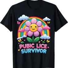 Funny Embarrassing Inappropriate Meme Pubic Lice Survivor T-Shirt - Black - View 1