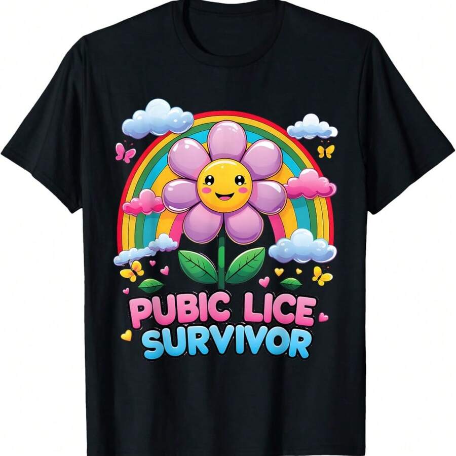 Funny Embarrassing Inappropriate Meme Pubic Lice Survivor T-Shirt - Black - View 1