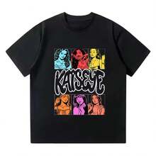 Unisex Casual Printed T-Shirt, Korean Style, Gothic Style, Funny Printed T-Shirt Katseye 2026. - 黑色 - 查看 2