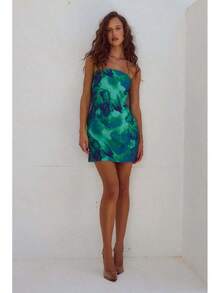 Vestido de tubo sin tirantes con estampado Tie Dye para mujer, ropa de playa sin espalda, envoltura en el pecho, Sexy, Verano - verde - Ver 5