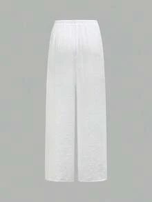 Pantalones anchos de verano para mujer con cintura anudada y unicolor - Blanco - Ver 6
