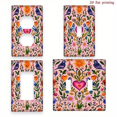 1 pieza Cubierta decorativa de interruptor con diseño floral y de pájaros de estilo mexicano colorido - Rosa/Azul/Verde/Naranja/Rojo/Blanco/Negro/Beige/Cian - Instalación fácil con clip/adhesivo/tornillo (sin tornillos) - Cubierta decorativa de toma de corriente para el hogar y la oficina, plana 2D