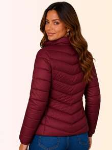 Women's Slim Fit Puffer Jacket With Removable Hood, Waterproof Winter Coat - Gỗ đỏ - Xem 7