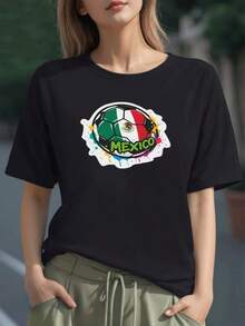 Balón tricolor con el escudo nacional que representa la pasión y orgullo por México con efectos de pintura y energía vibrante camiseta para mujer 100% algodón - Negro - Ver 6