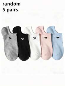 5 pares de calcetines de tobillo aleatorios para mujeres y hombres, calcetines casuales finos y transpirables, calcetines con diseño de corazón versátil y de moda, adecuados para primavera/verano - Multicolor - Ver 5