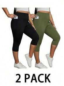 Pantalones capri de verano para mujer de talla grande, 2 piezas de leggings estampados, leggings negros, pantalones capri deportivos para mujer, leggings de mujer, conjunto de 2 piezas de leggings negros, ropa de otoño, atuendos de maestro - Multicolor - Ver 8