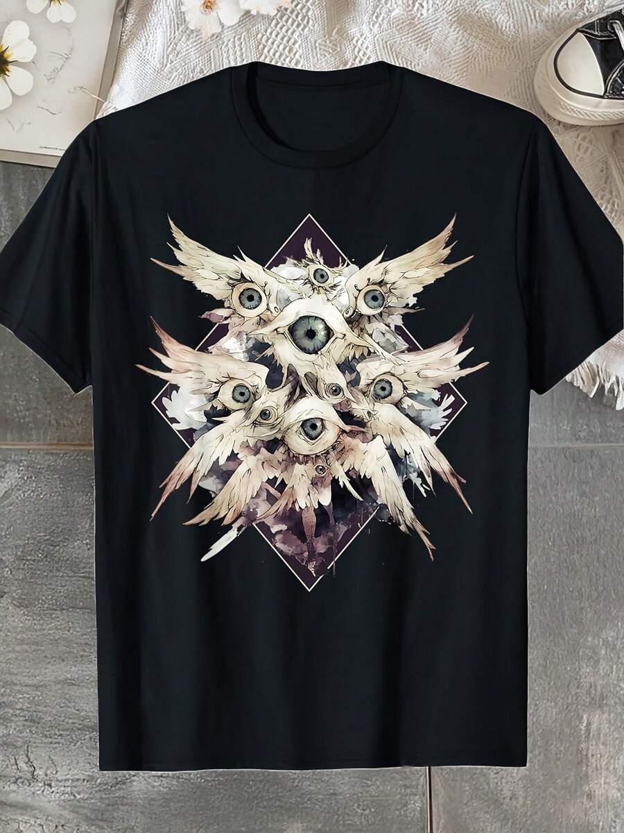 Playeras de mujer,Camiseta con estampado gótico, corte unisex de textura elegante y muy versátil. Ideal para uso casual diario y atuendos de eventos