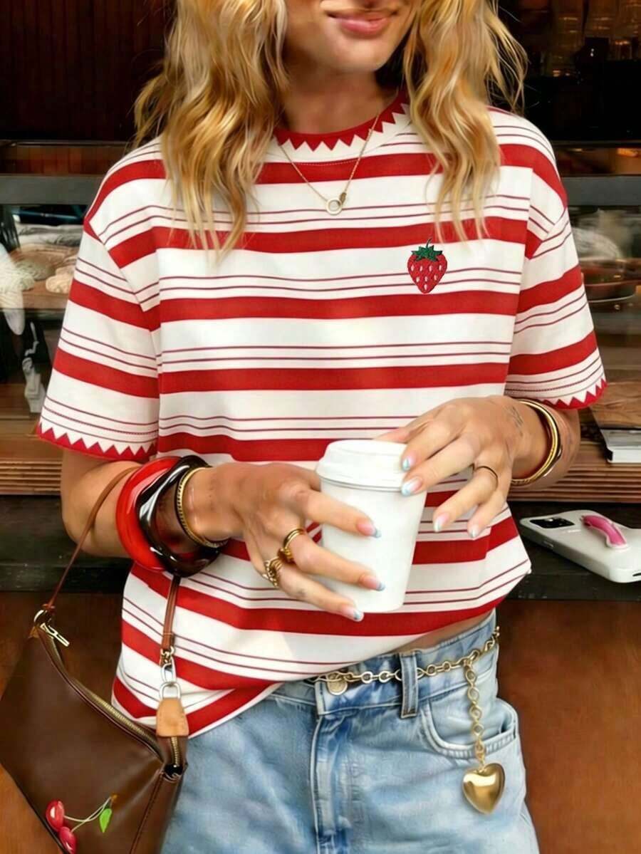 Camiseta casual de mujer con estampado de langosta / Bordado de concha / Casual diario / Verano - Multicolor 5 - Ver 1